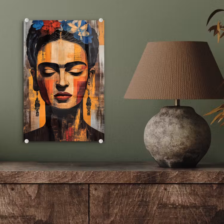 Glas schilderij - Portret - Vrouw - Bloemen — 4