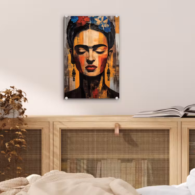 Glas schilderij - Portret - Vrouw - Bloemen — 5