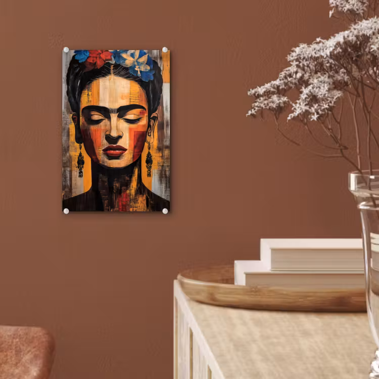 Glas schilderij - Portret - Vrouw - Bloemen — 6