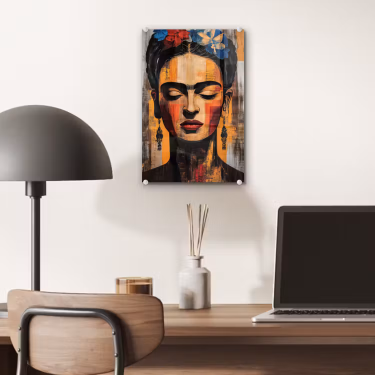 Glas schilderij - Portret - Vrouw - Bloemen — 7