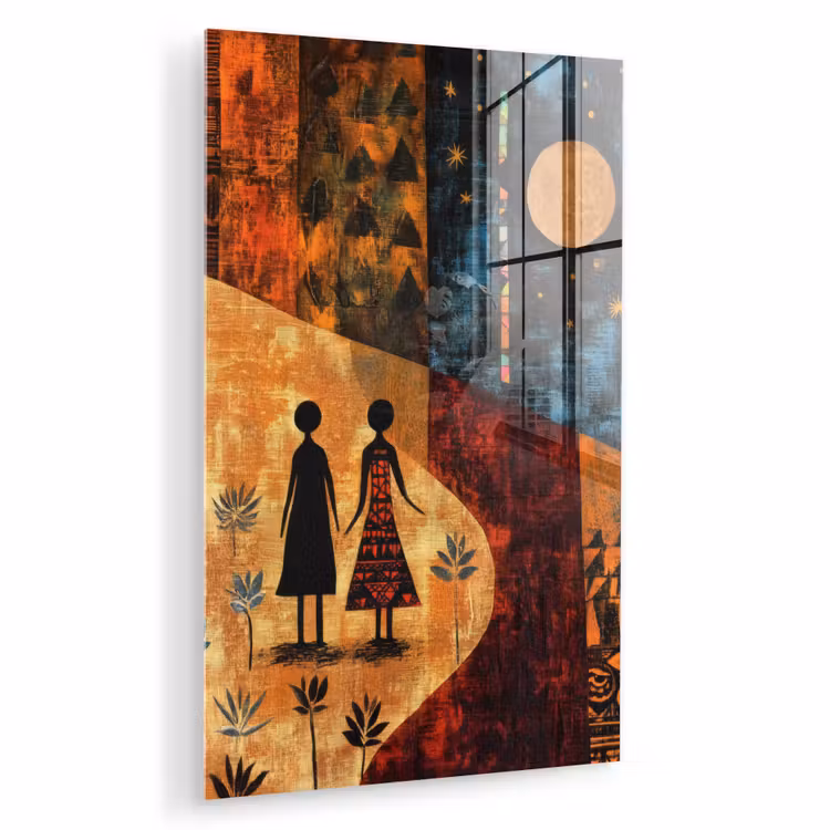 Glas schilderij - Silhouetten - Abstract - Zon - Maan — 1