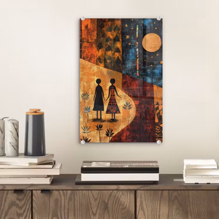 Glas schilderij - Silhouetten - Abstract - Zon - Maan — 2