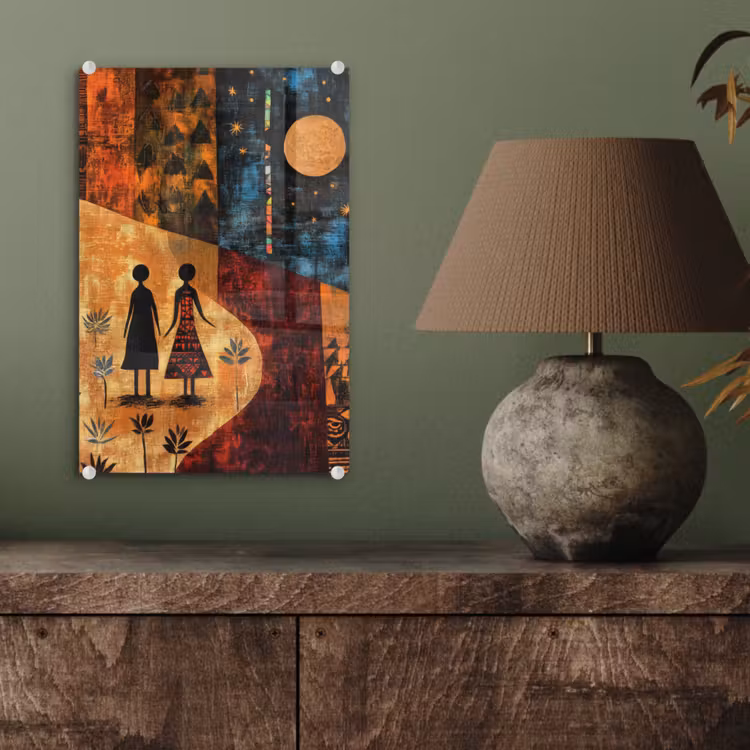 Glas schilderij - Silhouetten - Abstract - Zon - Maan — 4