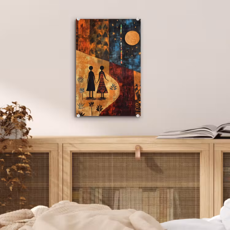 Glas schilderij - Silhouetten - Abstract - Zon - Maan — 5