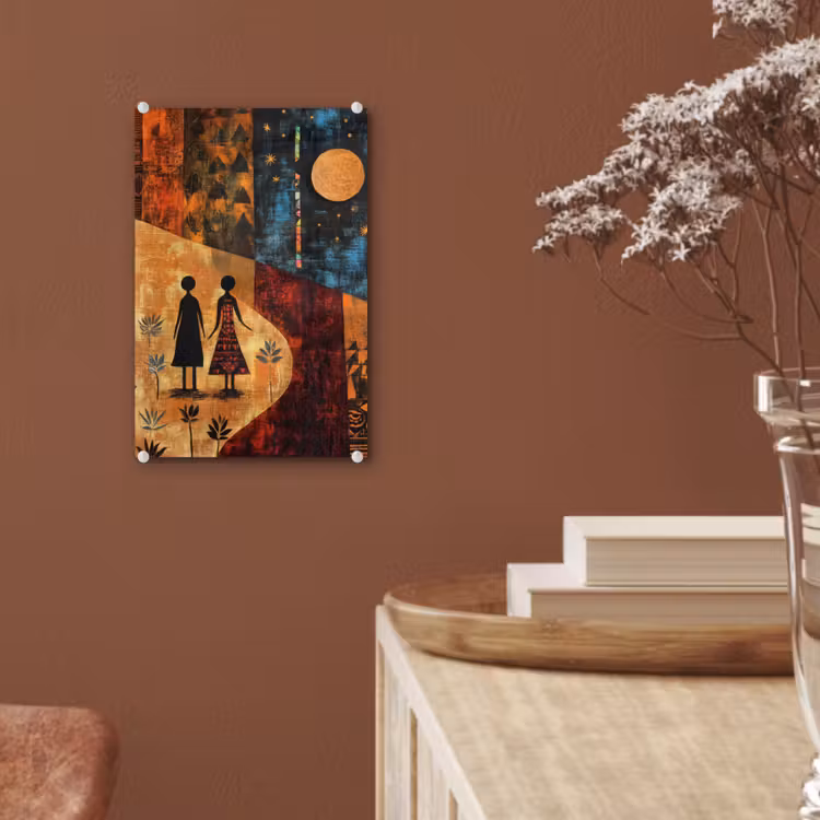Glas schilderij - Silhouetten - Abstract - Zon - Maan — 6
