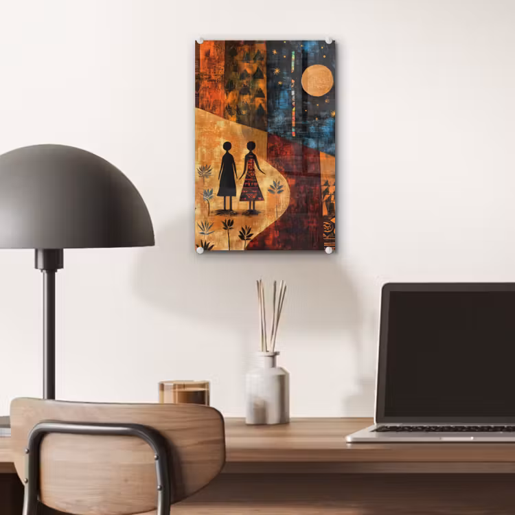 Glas schilderij - Silhouetten - Abstract - Zon - Maan — 7