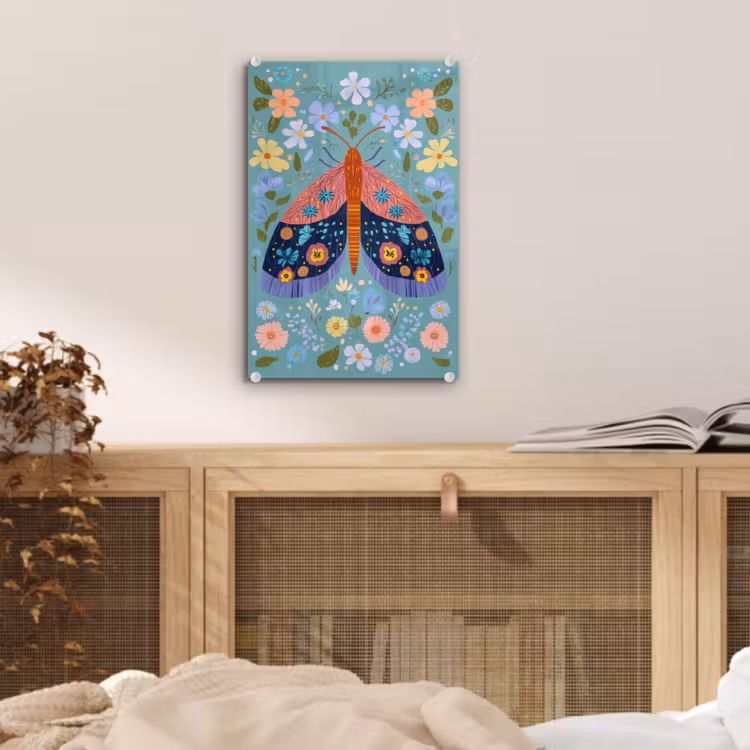 Glas schilderij - Vlinder - Sierlijk - Bloemen - Bladeren — 5