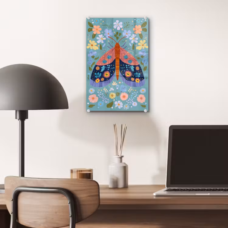 Glas schilderij - Vlinder - Sierlijk - Bloemen - Bladeren — 7