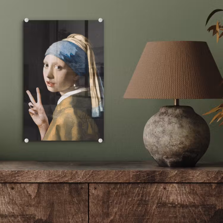 Glas schilderij - Meisje met de parel - Johannes Vermeer - Peace — 3