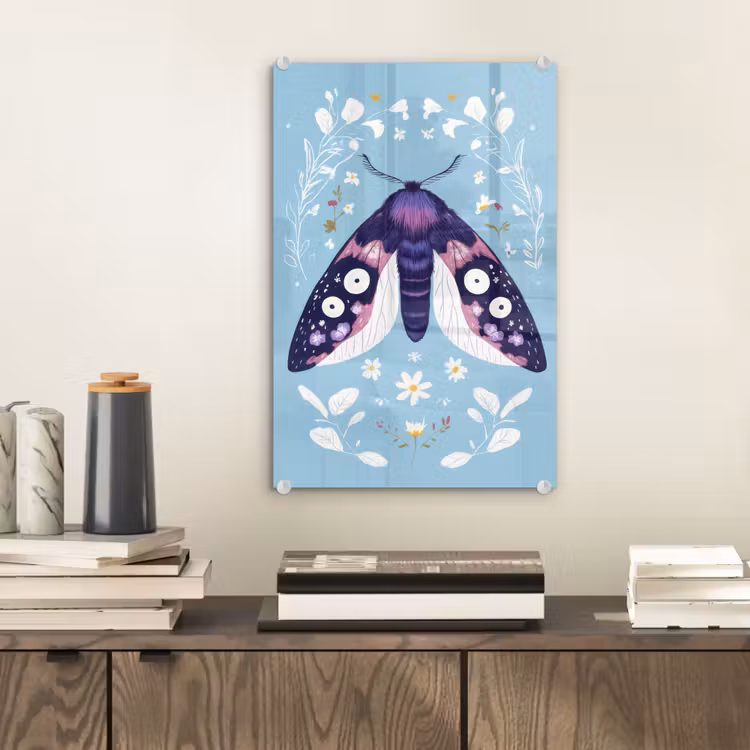 Glas schilderij - Bladeren - Wit - Vlinder - Insect — 2