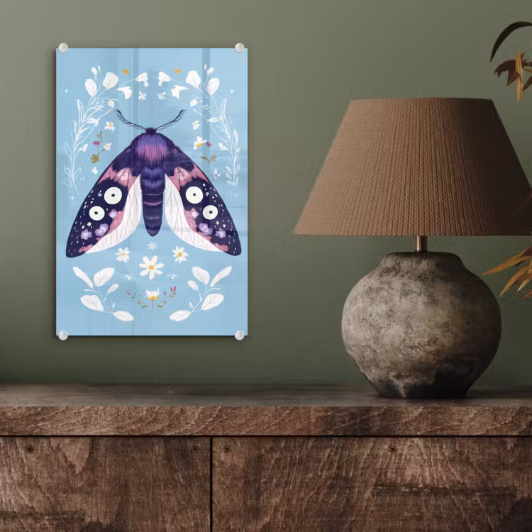 Glas schilderij - Bladeren - Wit - Vlinder - Insect — 4