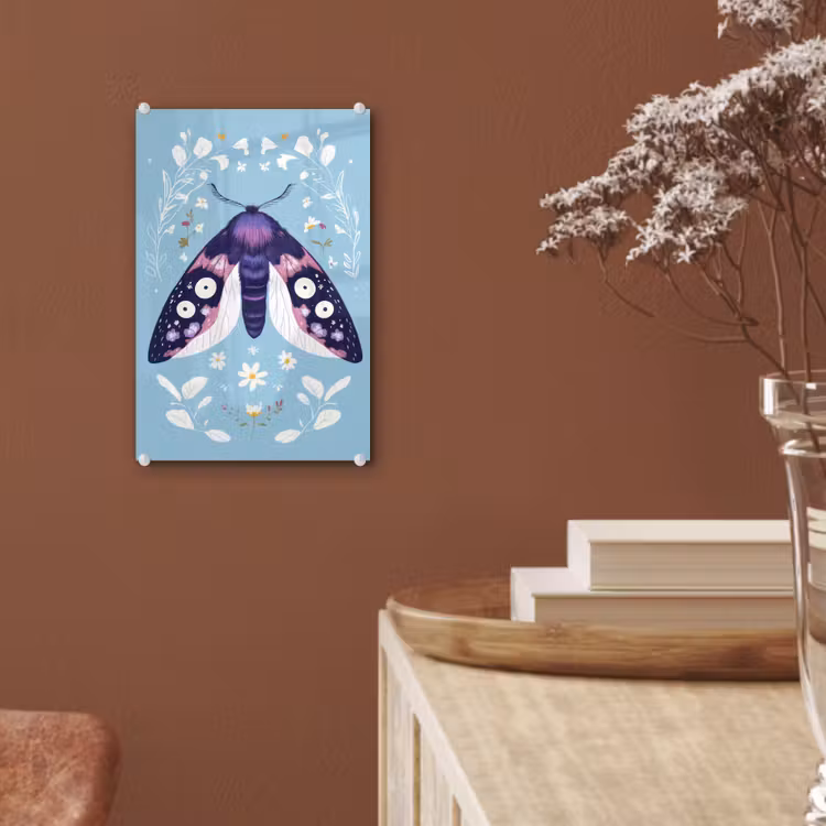 Glas schilderij - Bladeren - Wit - Vlinder - Insect — 6