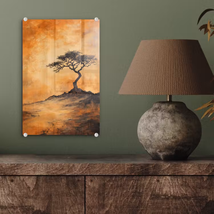 Glas schilderij - Boom - Landschap - Oranje — 4
