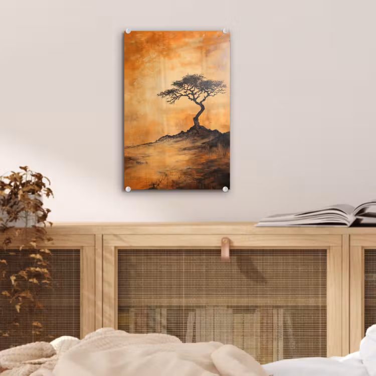Glas schilderij - Boom - Landschap - Oranje — 5