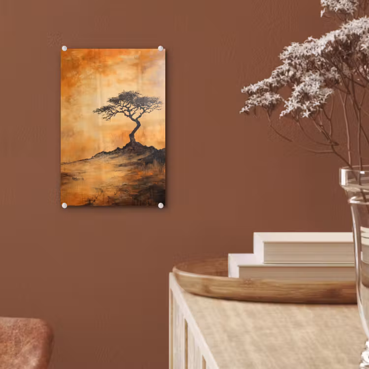 Glas schilderij - Boom - Landschap - Oranje — 6