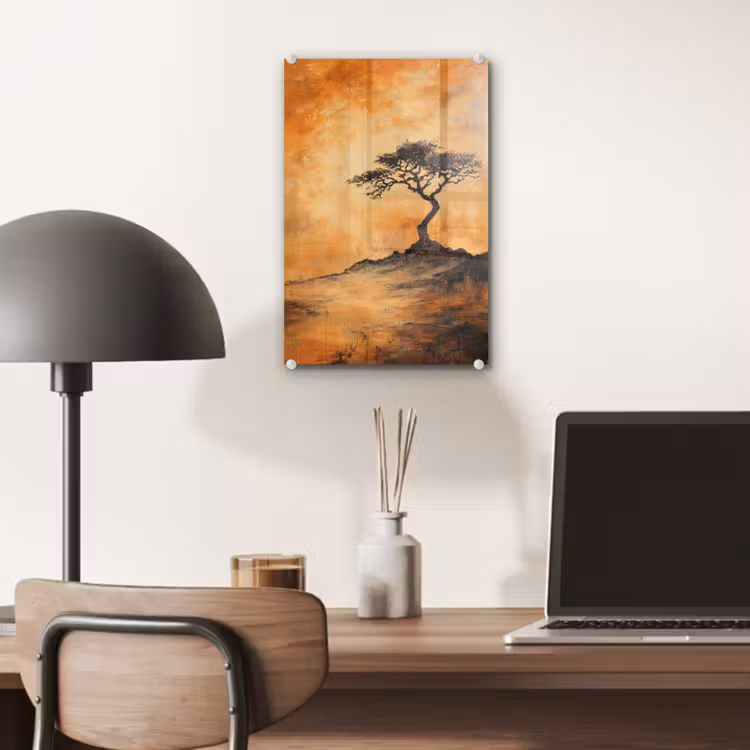 Glas schilderij - Boom - Landschap - Oranje — 7