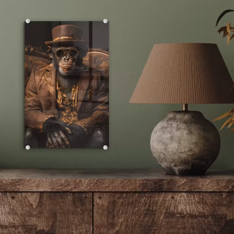 Glas schilderij - Chimpansee - Stoel - Pak - Bruin — 4