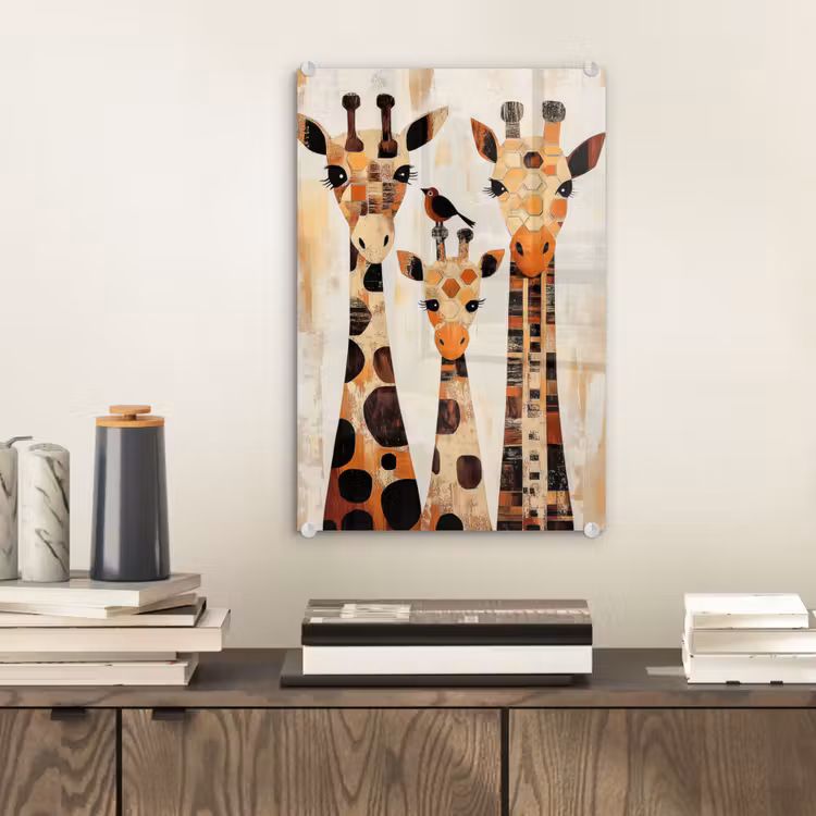 Glas schilderij - Giraffen - Cartoon - Crème — 2