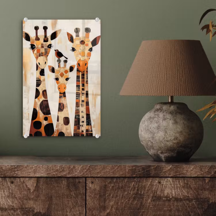 Glas schilderij - Giraffen - Cartoon - Crème — 4