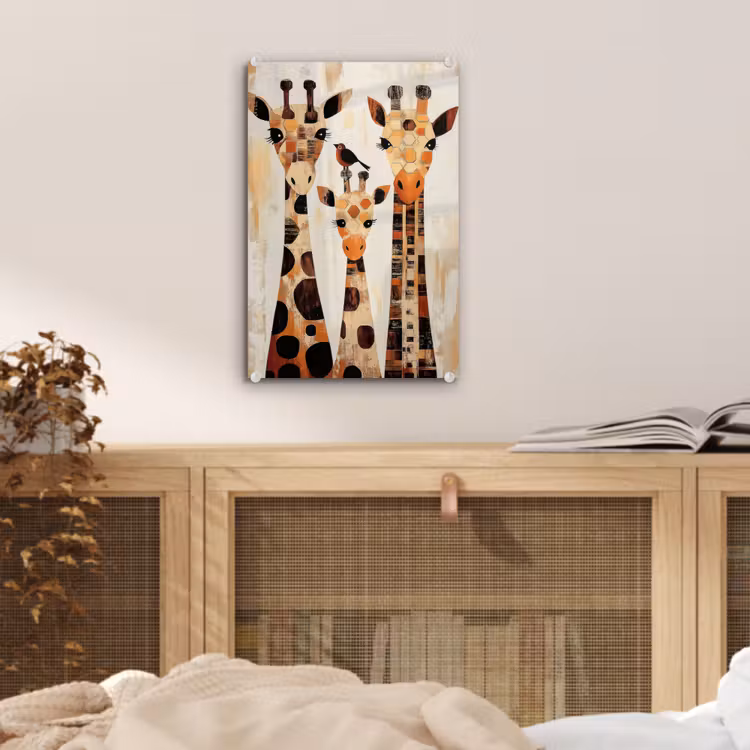 Glas schilderij - Giraffen - Cartoon - Crème — 5