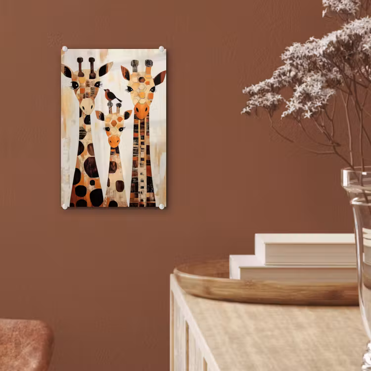 Glas schilderij - Giraffen - Cartoon - Crème — 6