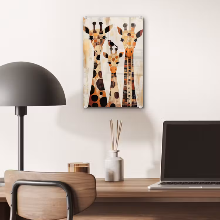 Glas schilderij - Giraffen - Cartoon - Crème — 7
