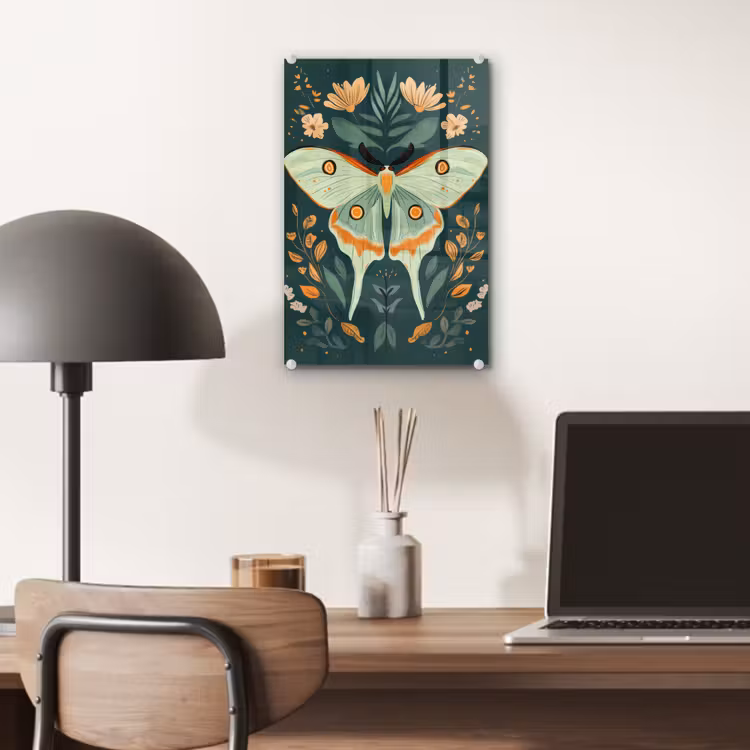 Glas schilderij - Sierlijk - Vlinder - Groen - Bladeren — 7