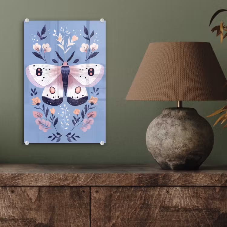 Glas schilderij - Vlinder - Vleugels - Stippen - Bloemen — 4