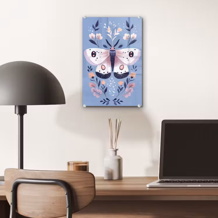 Glas schilderij - Vlinder - Vleugels - Stippen - Bloemen — 7