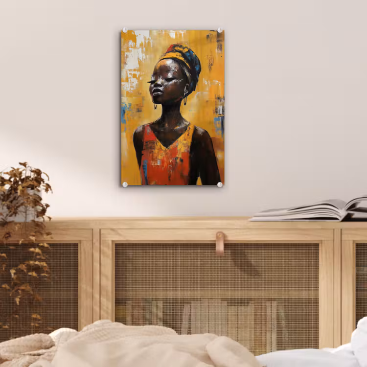 Glas schilderij - Vrouw - Ogen - Penseelstreken - Geel — 5