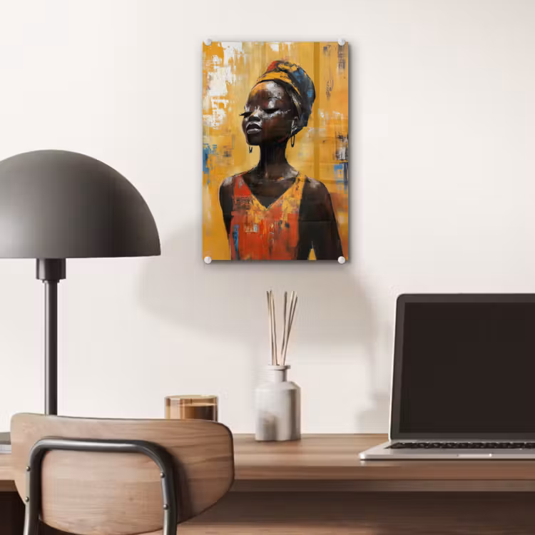 Glas schilderij - Vrouw - Ogen - Penseelstreken - Geel — 7