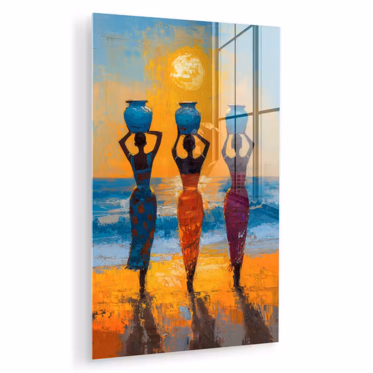 Glas schilderij - Vrouwen - Strand - Zondsondergang — 1