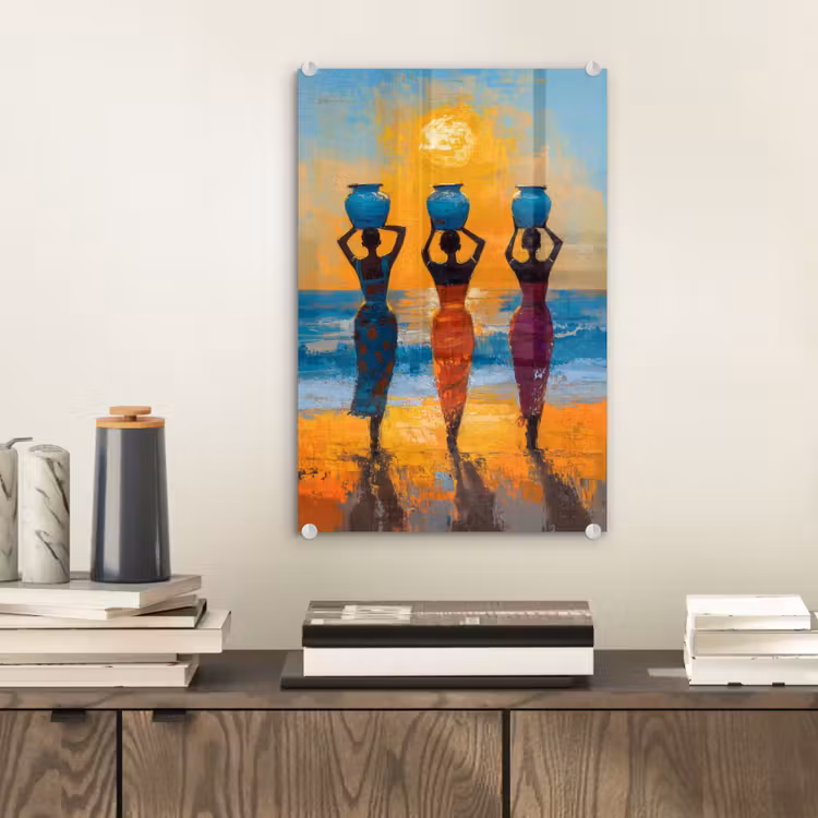 Glas schilderij - Vrouwen - Strand - Zondsondergang — 2