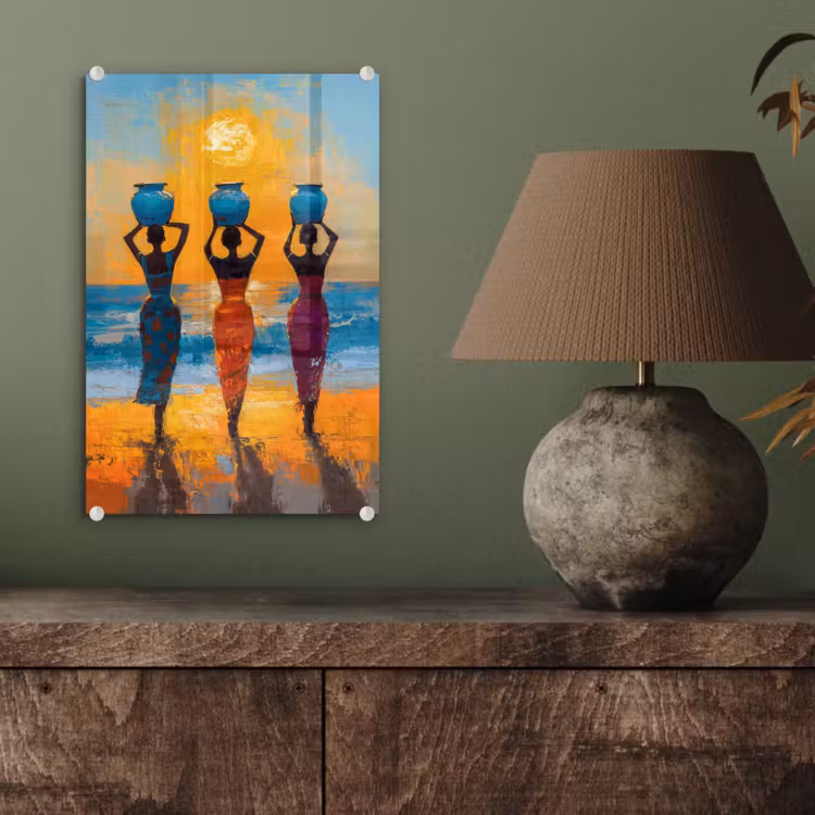 Glas schilderij - Vrouwen - Strand - Zondsondergang — 4