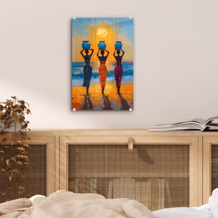 Glas schilderij - Vrouwen - Strand - Zondsondergang — 5