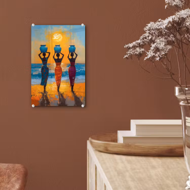 Glas schilderij - Vrouwen - Strand - Zondsondergang — 6