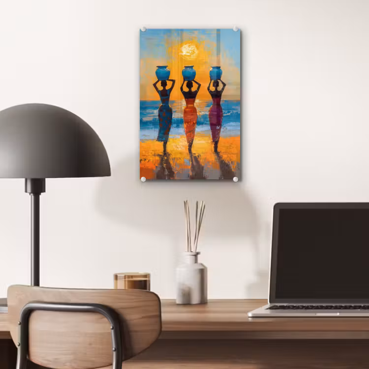 Glas schilderij - Vrouwen - Strand - Zondsondergang — 7