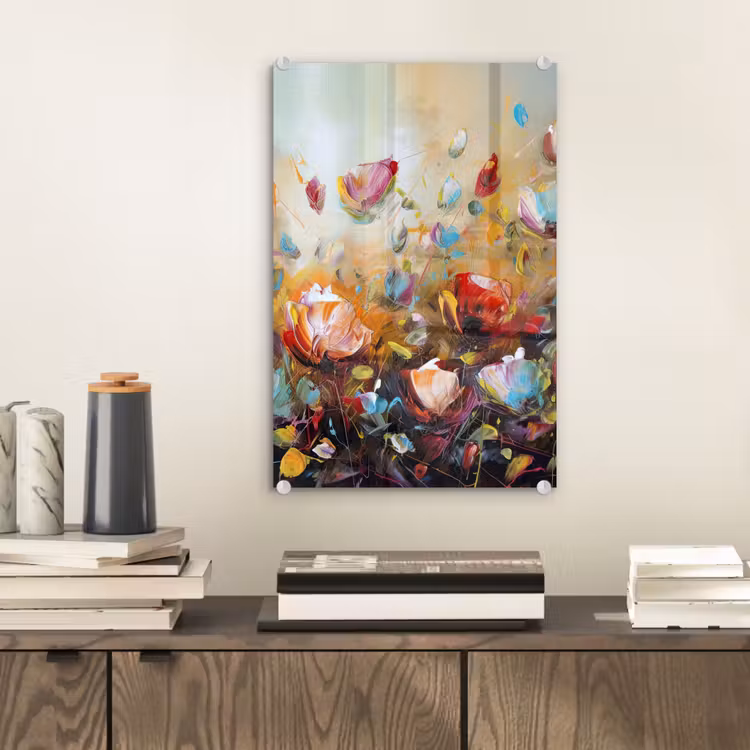 Glas schilderij - Bloemen - Kunst - Natuur - Olieverf — 2