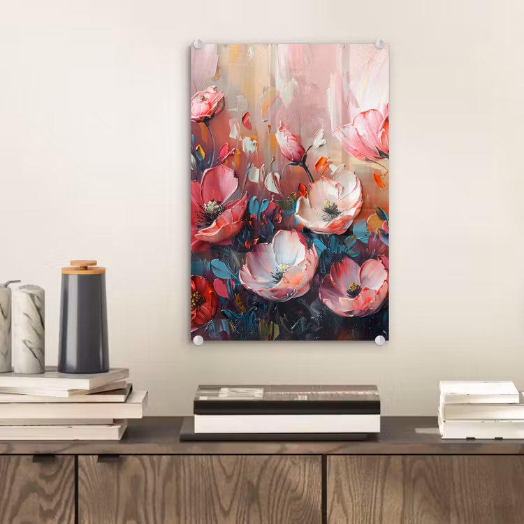 Glas schilderij - Klaprozen - Roze - Bloemen - Botanisch - Kunst — 2