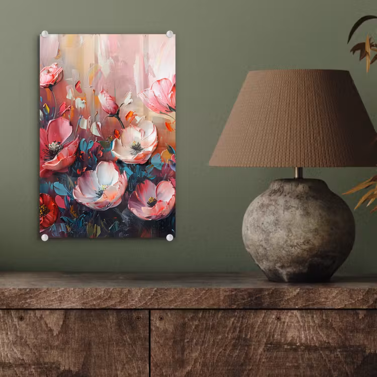 Glas schilderij - Klaprozen - Roze - Bloemen - Botanisch - Kunst — 4