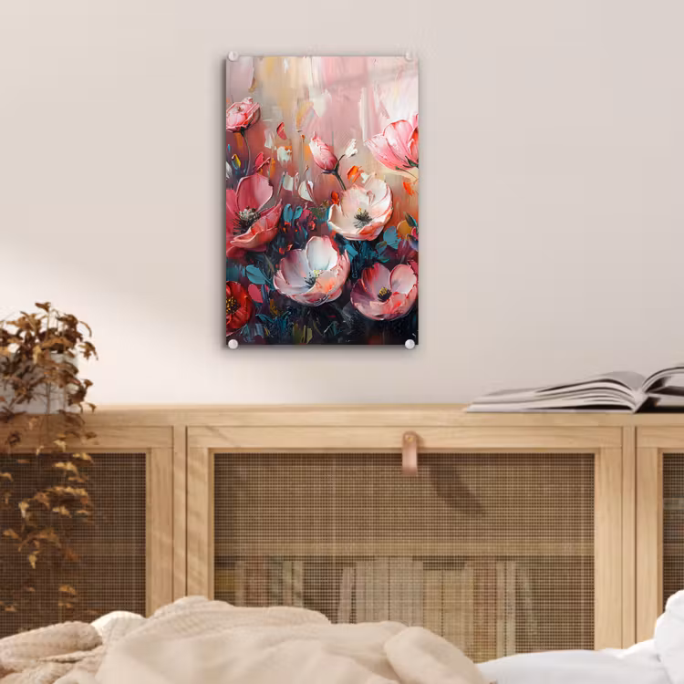 Glas schilderij - Klaprozen - Roze - Bloemen - Botanisch - Kunst — 5