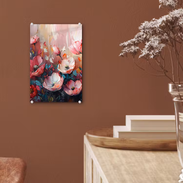 Glas schilderij - Klaprozen - Roze - Bloemen - Botanisch - Kunst — 6