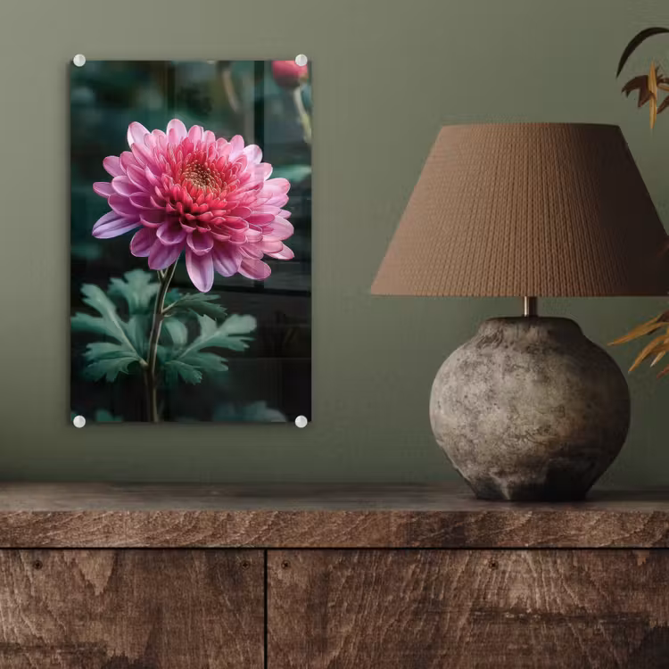 Glas schilderij - Blad - Chrysant - Roze - Schaduw — 4