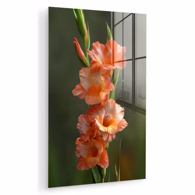 Glas schilderij - Bloem - Gladiolen - Zalmroze — 1