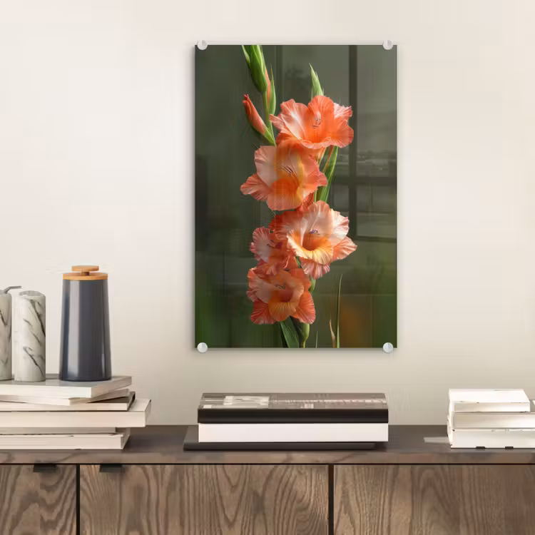 Glas schilderij - Bloem - Gladiolen - Zalmroze — 2