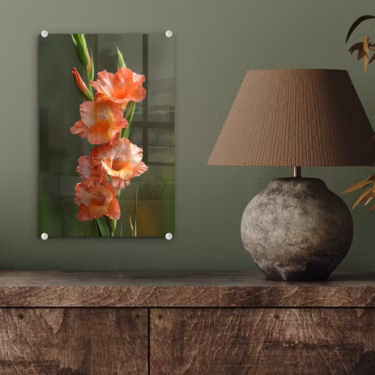Glas schilderij - Bloem - Gladiolen - Zalmroze — 4