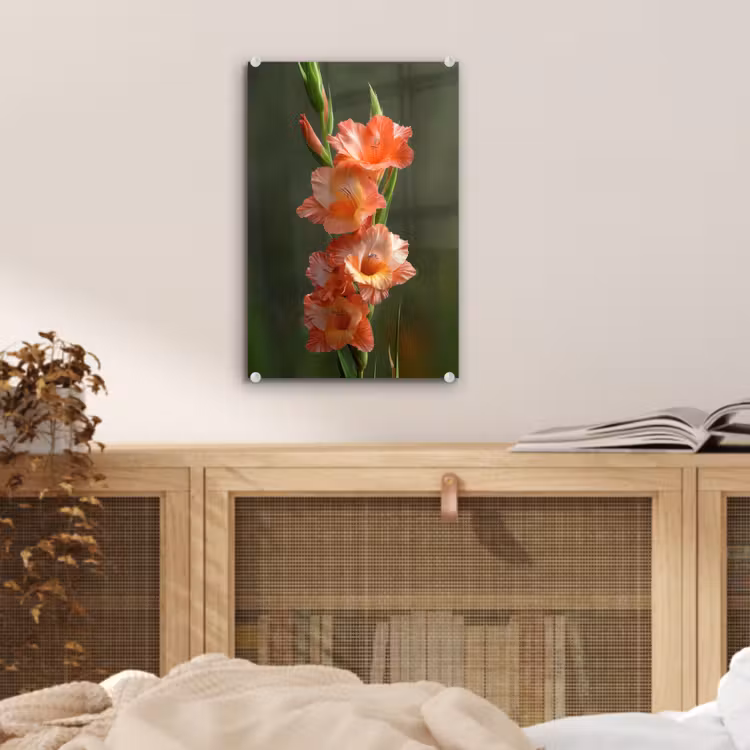 Glas schilderij - Bloem - Gladiolen - Zalmroze — 5