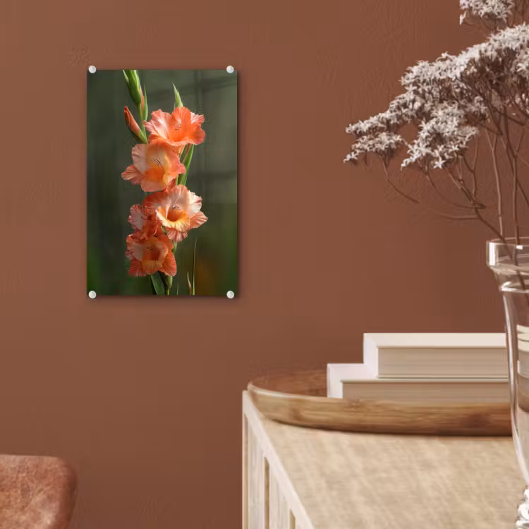 Glas schilderij - Bloem - Gladiolen - Zalmroze — 6