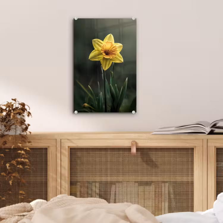 Glas schilderij - Bloem - Narcis - Gras - Geel — 5