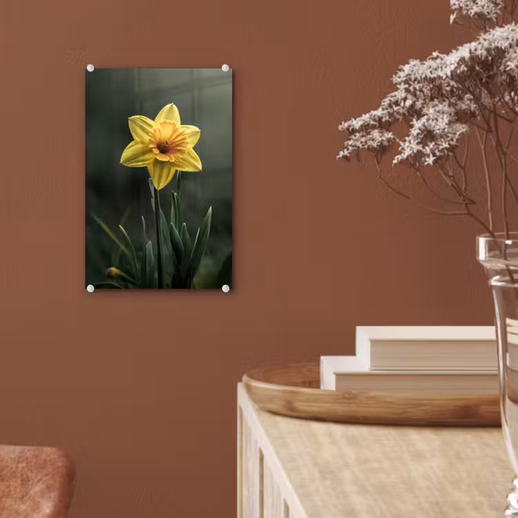 Glas schilderij - Bloem - Narcis - Gras - Geel — 6